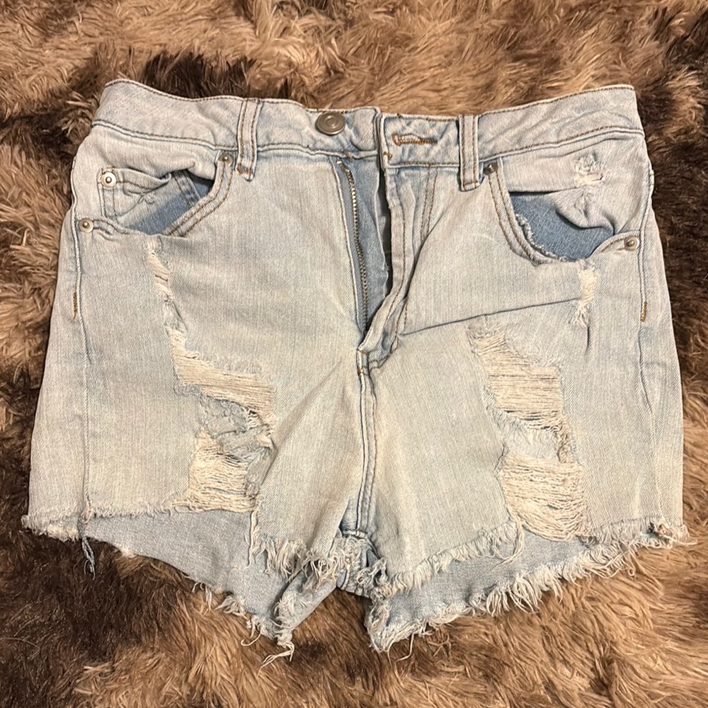Distressed Light Blue Denim Shorts